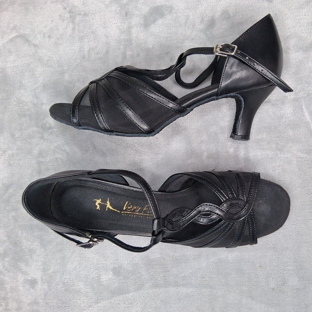 Very Fine Dancesport Shoes Mesh Detail Black Heeled 3" Size 8